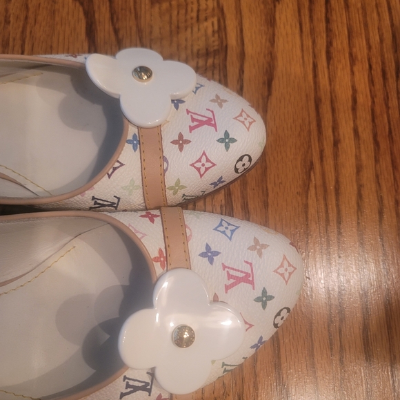 Louis Vuitton White Multi Color Monogram Logo Leather Flats Loafers Shoes - Picture 8 of 13